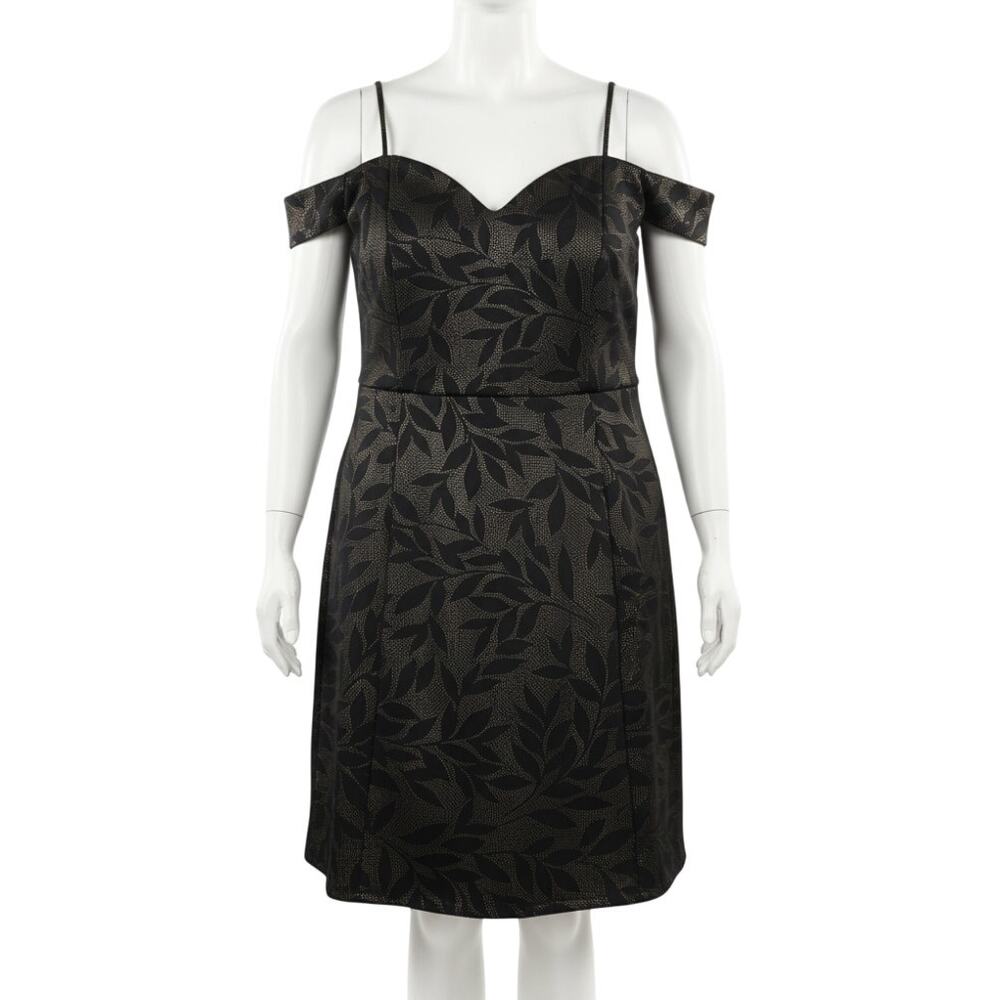 Enfocus Dress Womens 20W Black Gold Floral Off Shoulder Cocktail Party Plus Size
